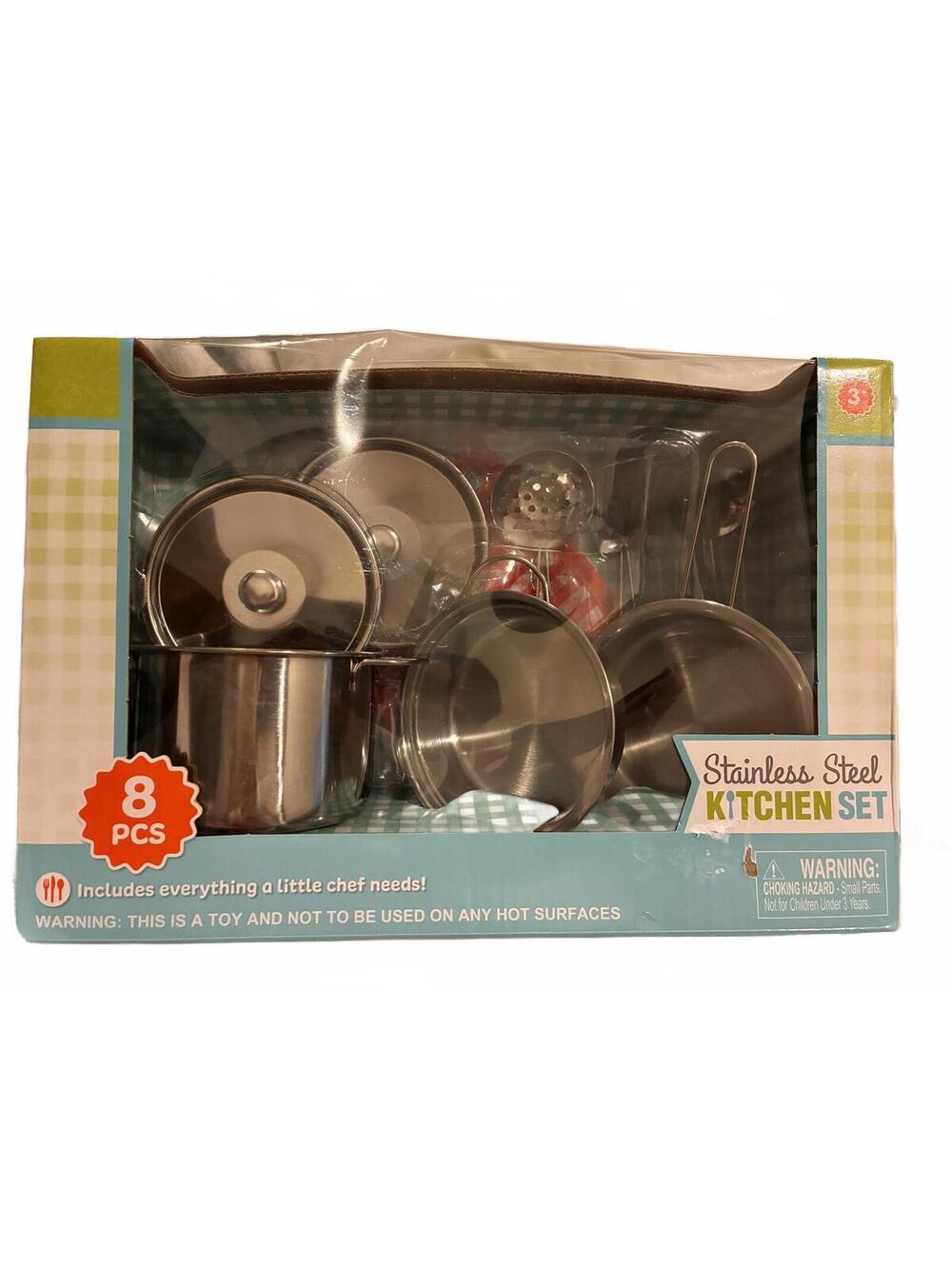 8-Piece Stainless Steel Kids Kitchen Play Set
